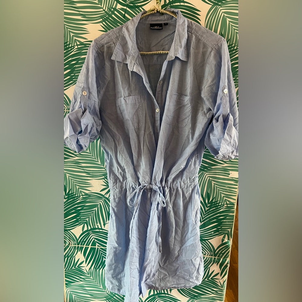 Full sand 100% cotton button down tie front swim cover up dress
